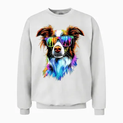 Border Collie with Sunglasses Soft Border Collies T-Shirt, Black, S Unisex Sweatshirt - White