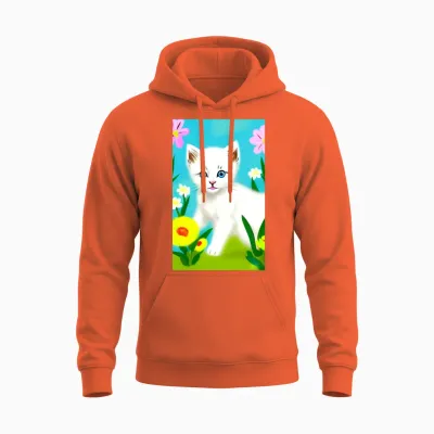 Cute White Kitten Unisex Hoodie - Orange