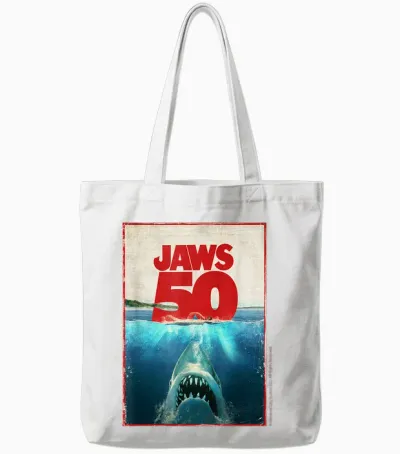 Jaws 50 Jaws 2025 Celebration Classic Tote Bags - White