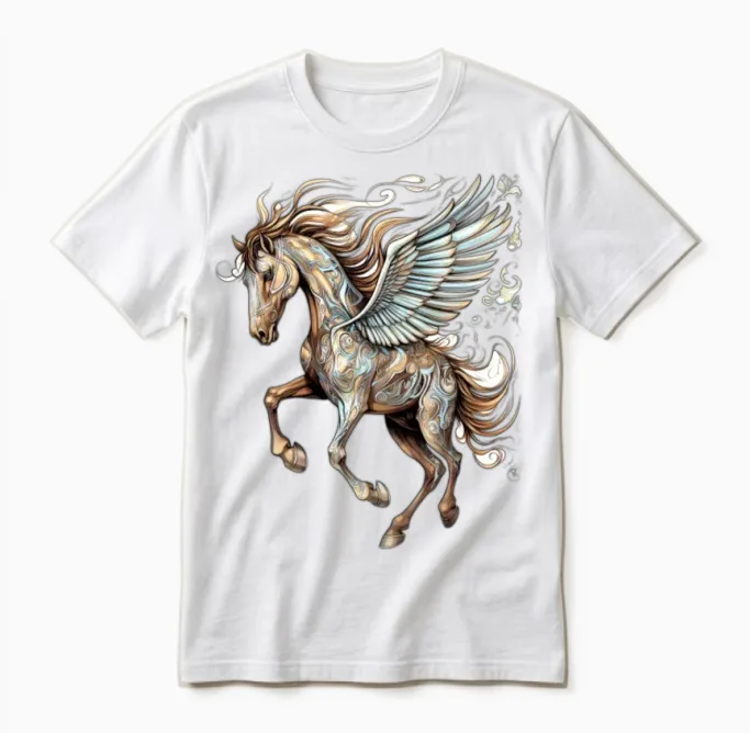 Pegasus Winged Horse Horses Mythology Fantasy Art Unisex T-Shirt in White