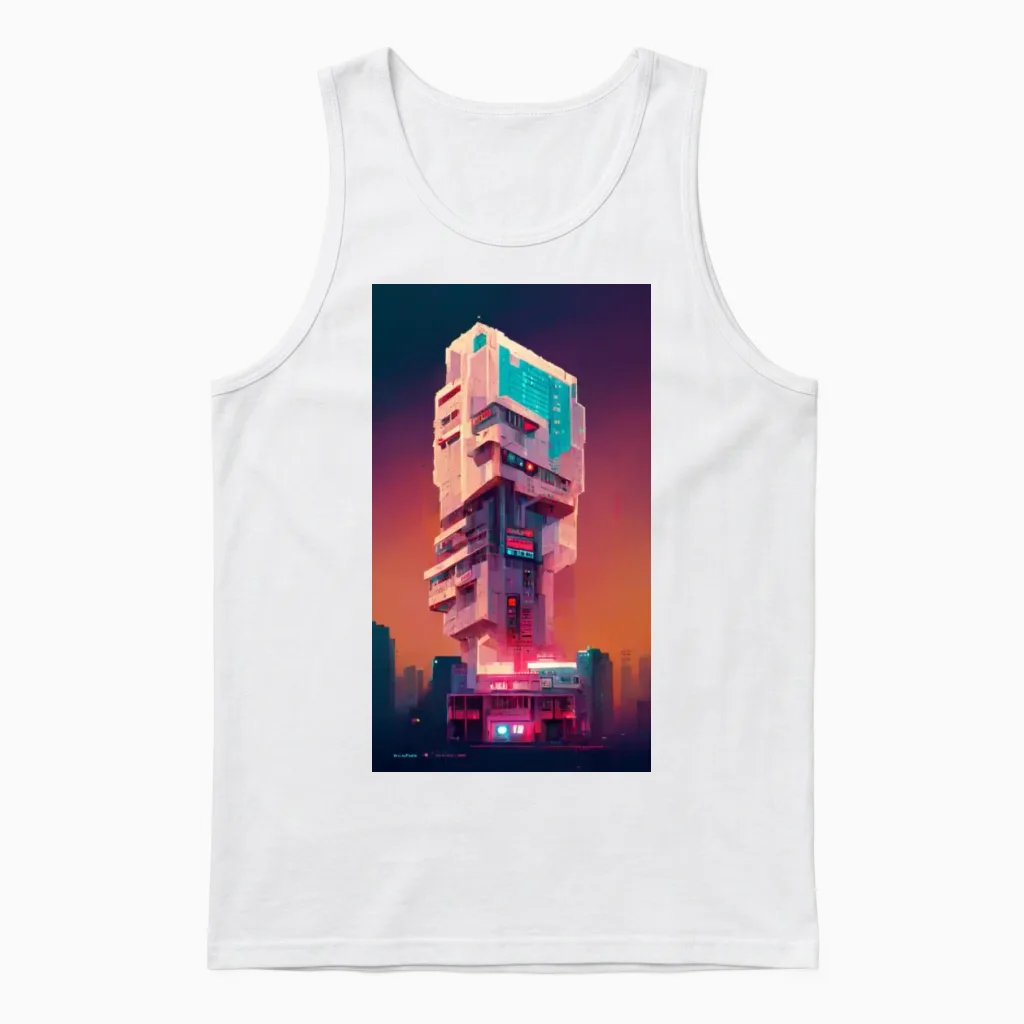 Building Cyberpunk Art by 80kingz & Keyokonawa Unisex Tank Top in White