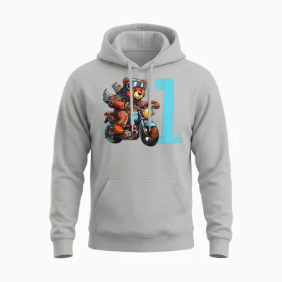 Kinder Geburtstag Bär Auf Motorrad 1 Jahr Junge Zahl Alter Unisex Hoodie - Ash