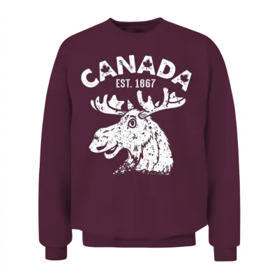 Vintage Canada Flag Moose - Cool Maple Leaf Unisex Sweatshirt - Maroon