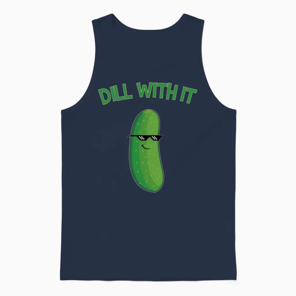 Dill with It Cucumber Funny Unisex Tank Top in Navy