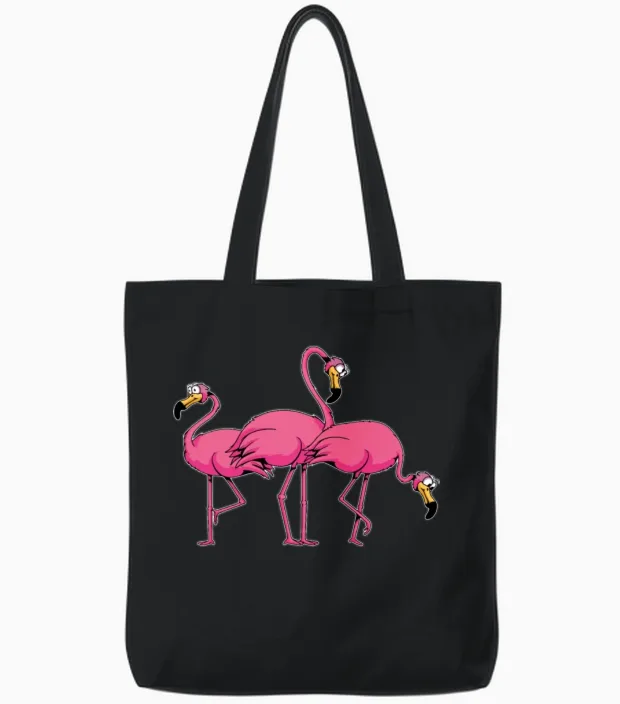 Funny Flamingo Tote Bags in Black