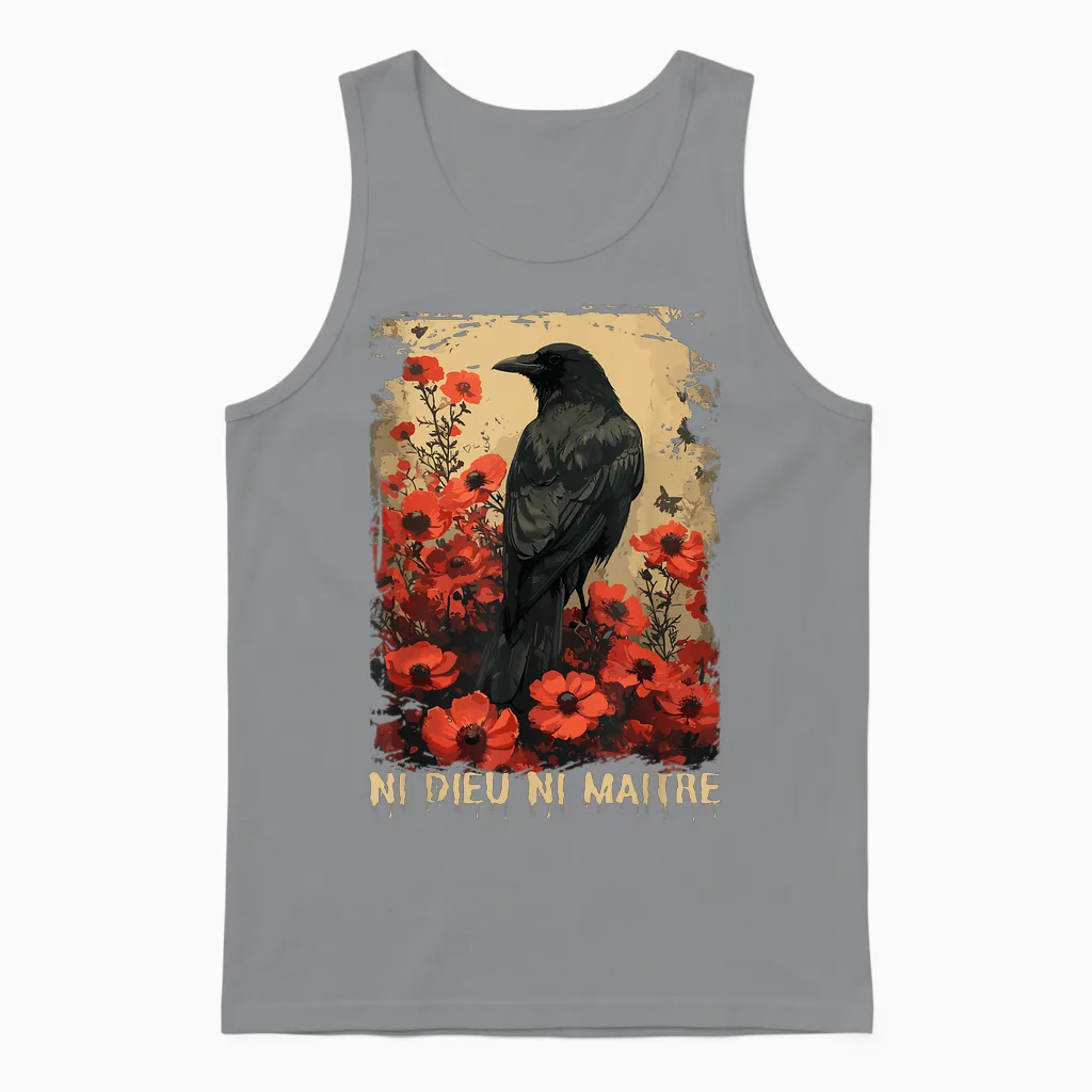 Raven Neither God nor Master, Crow No Gods No Masters. T-Shirt, Black, S Unisex Tank Top in Sport Grey
