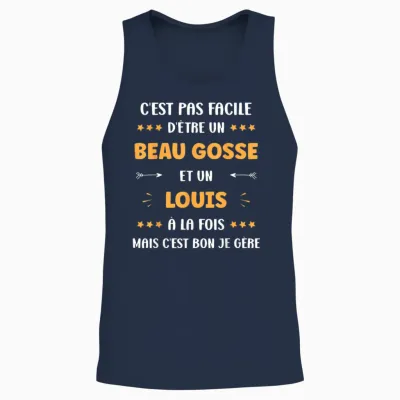 Beau Gosse Super Louis Boy First Name Humour Louis T-Shirt, Black, S Unisex Tank Top - Navy
