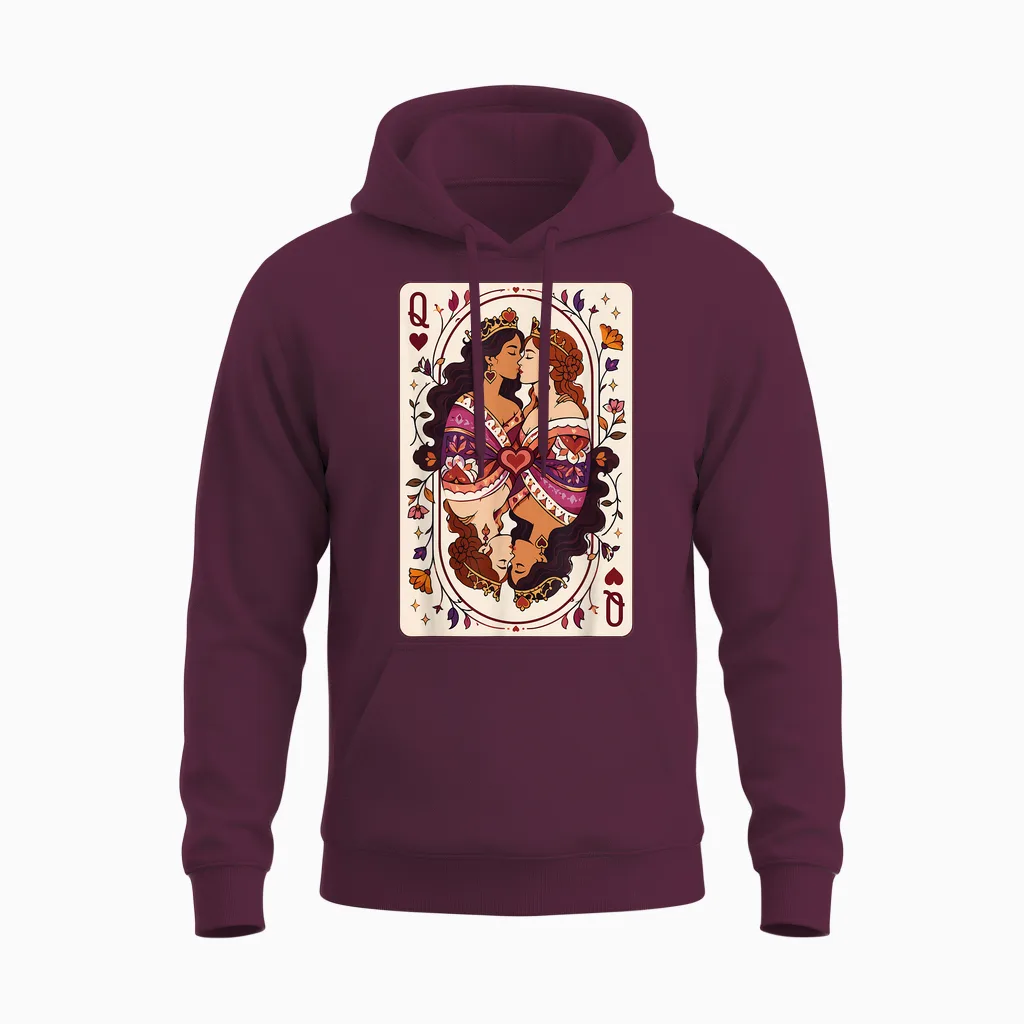 Lesbian Pride Month Lgbtq Queen Hearts Kartenmotiv Unisex Hoodie in Maroon