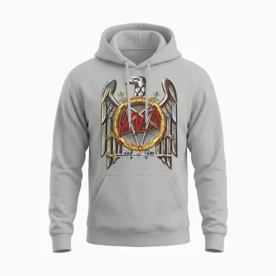 Slayer - Eagle Small Logo White Unisex Hoodie - Ash