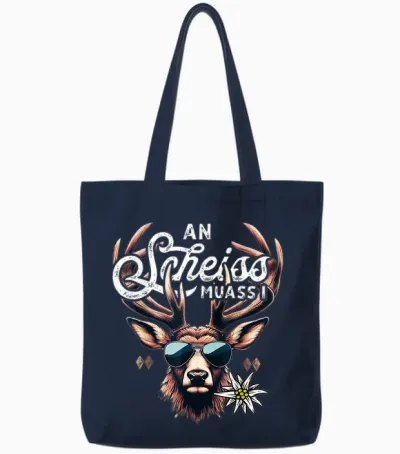 Men's Traditional Costume T-Shirt Bavarian Lederhosen Tote Bags - Navy