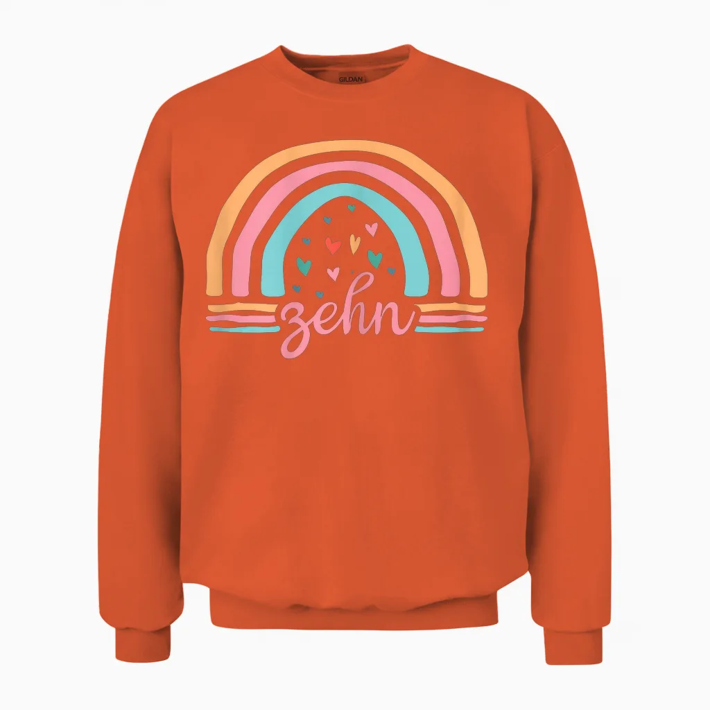 10. Geburtstag Süßes Regenbogen Mädchen 10 Jahre Alt Unisex Sweatshirt in Orange