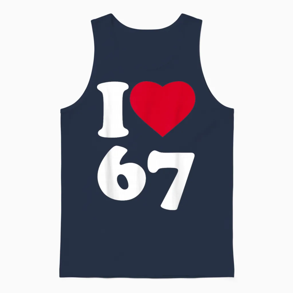 I Heart Love 6-7 Meme Dominosix-Seven Funny 67 Gen Z Alpha Unisex Tank Top in Navy
