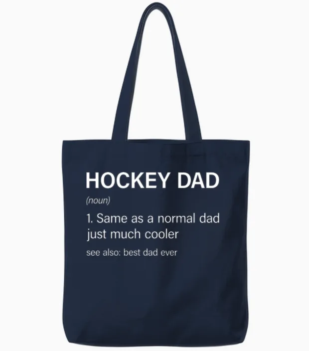 Funny Hockey Dad Definition Hockey Lover Tote Bags in Navy