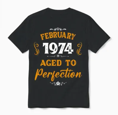 February 1974 Vintage Birthday Present Unisex T-Shirt - Black
