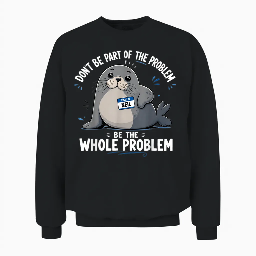 Neil the Seal Don't Be Part of the Problem Cute Animal Humor Unisex Sweatshirt in Black