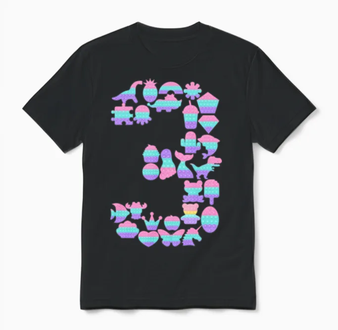 Kids Pop It 3th Year Old 3rd Birthday Fidget Pop Unisex T-Shirt in Black
