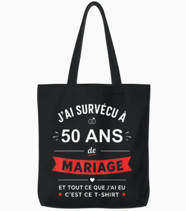 IdĂ©e Humour Blague Couple Jâai SurvĂ©cu Ă 50 Ans De Mariage Tote Bags in Black