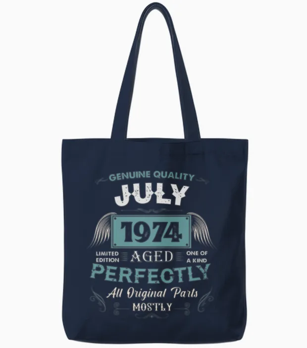 July 1974 Vintage Birthday Present Tote Bags in Navy