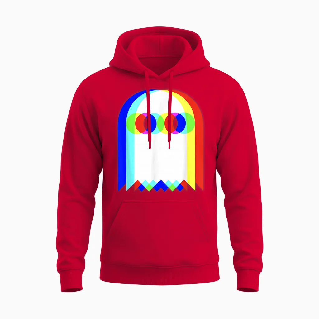 Vaporwave Ghost Retro Halloween Techno Edm Psychedelic T-Shirt, Black, S Unisex Hoodie in Red