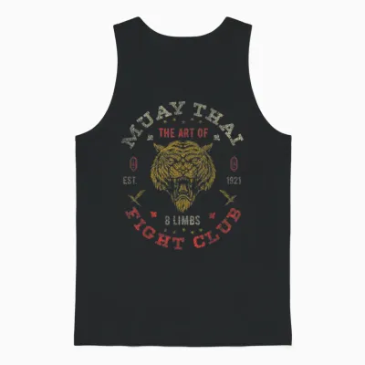 Muay Thai Fighter Vintage Tee Twin Tiger Art of 8 Limbs Unisex Tank Top - Black