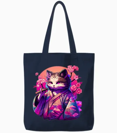 Cat Kimono Tote Bags - Navy
