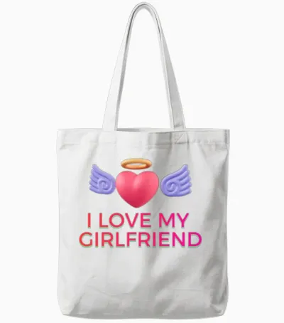 I Love My Girlfriend - Cute Angel Heart Graphic Tote Bags - White