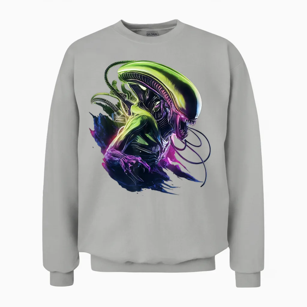 Alien 45th Anniversary Classic Xenomorph Graphic Novel Art T-Shirt, Black, S Unisex Sweatshirt in Ash
