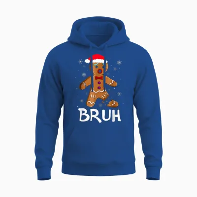 Bruh Funny Christmas Gingerbread Man Teens Boys Unisex Hoodie - Royal