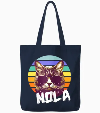 Nola - Cute Girl Name with Cool Cat Tote Bags - Navy