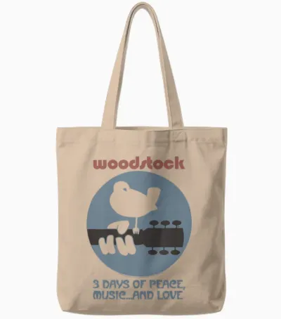 Woodstock - ... and Love T-Shirt, White, S Tote Bags - Natural
