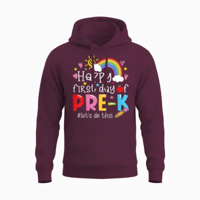 Happy First Day of Pre-K Pencil Teacher Kids Back to School Unisex Hoodie - Maroon