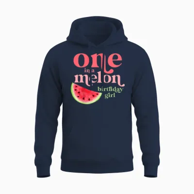 Children's One in a Melon Birthday Girl Baby 1st Watermelon First T-Shirt, Black Unisex Hoodie - Navy
