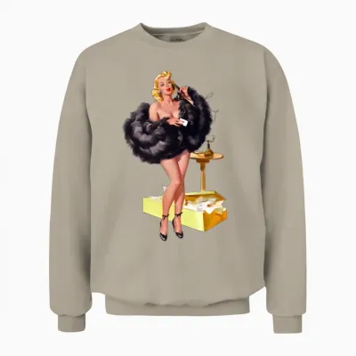 Retro Vintage Pin Up Girl in Fur Unisex Sweatshirt - Sand