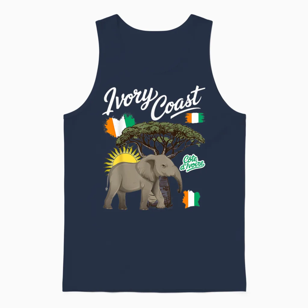 Ivorian Roots Tenue Pour Femme Motif éléphant Et Drapeau De La Côte D'ivoire Unisex Tank Top in Navy