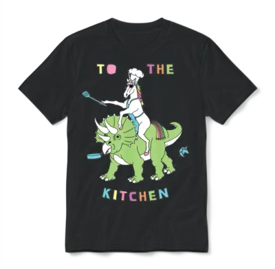 To the Kitchen Unicorn Riding Dinosaur Unisex T-Shirt - Black