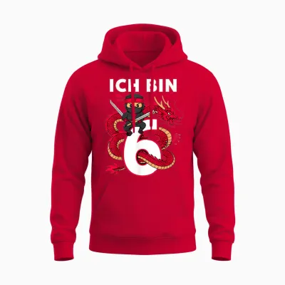 Cool Ninja Birthday for Boys with Dragon 6 Years Unisex Hoodie - Red