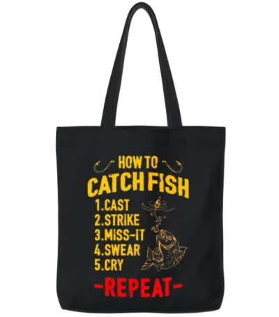 Funny Fishing Tote Bags - Black