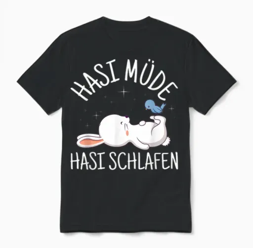Hasi Tired Hasi Sleeping Bunny Sleepwear Sleep T-Shirt, Black Unisex T-Shirt in Black