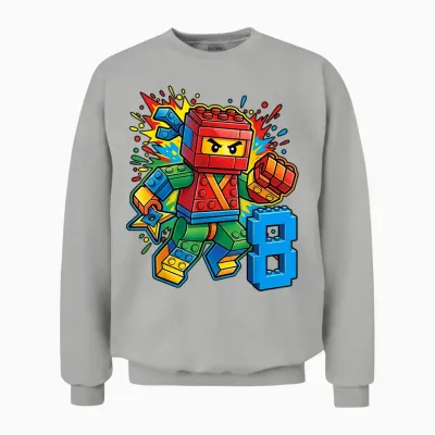 8. Geburtstag Junge Ninja Brick Block Master Builder 8 Jahre Kid Unisex Sweatshirt - Ash