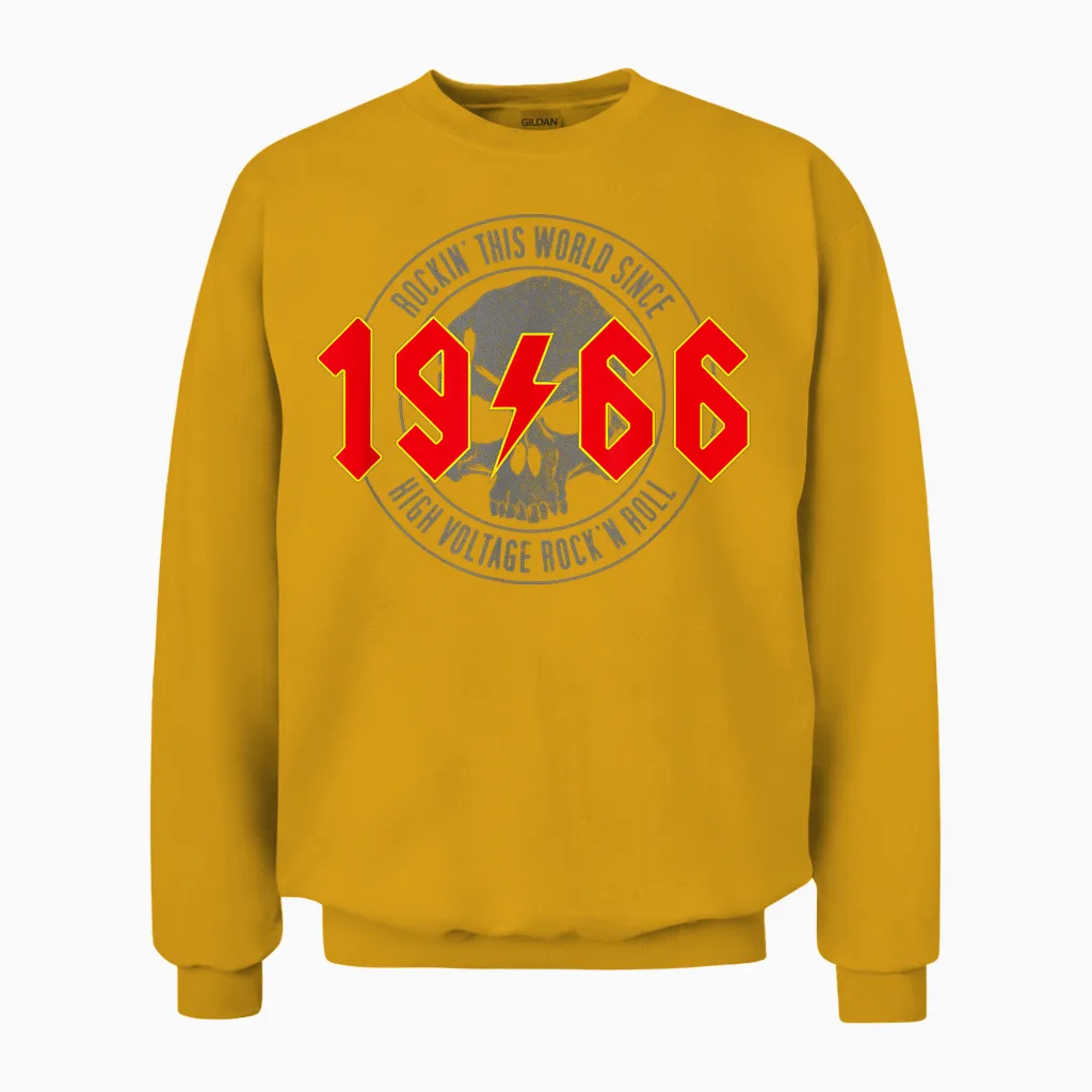 1966 Vintage Birthday Rock and Roll Heavy Metal T-Shirt, Black Unisex Sweatshirt in Gold