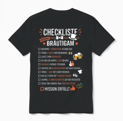 Checkliste Bräutigam Aufgaben Junggesellenabschied Jga Unisex T-Shirt - Black
