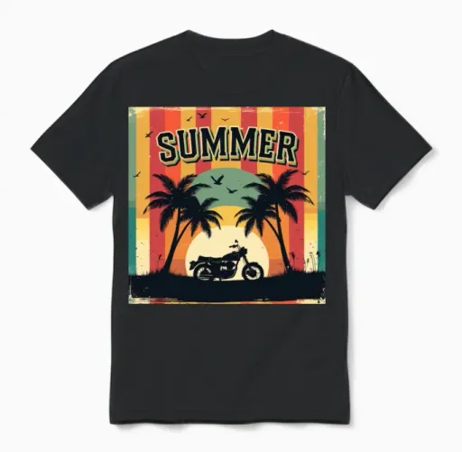 Retro Cool Summer Ride & Beach Unisex T-Shirt in Black
