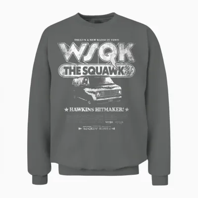 Stranger Things Hawkins Hitmaker Wsqk Back Unisex Sweatshirt - Graphite Heather