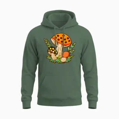 Merry Mushrooms 70s Kitchen Unisex Hoodie - Military Green