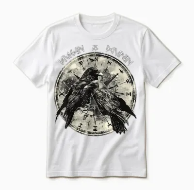 Hugin & Munin the Ravens Odins Viking Celts Valhalla Raven T-Shirt, Black Unisex T-Shirt - White