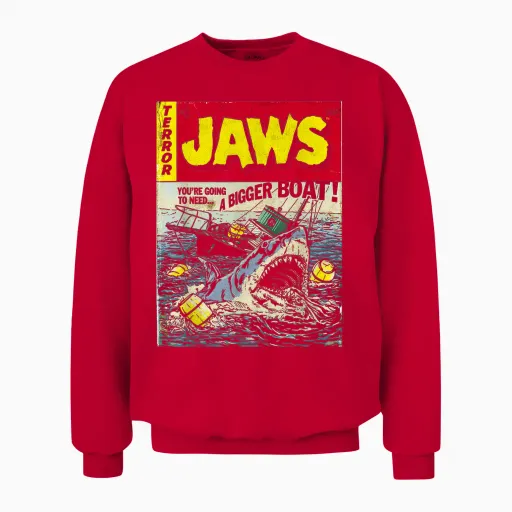 Jaws Pulp Attack Comic Cover Short Sleeve Unisex Sweatshirt - Red