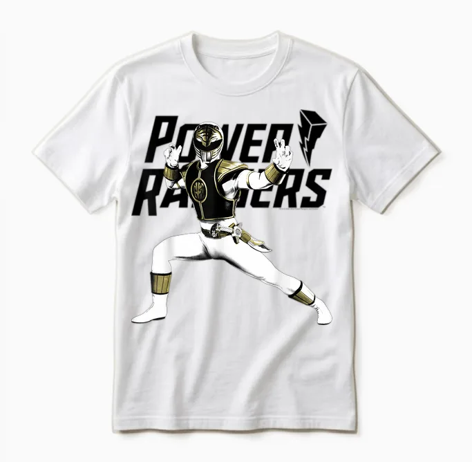 Power Rangers White Ranger Karate Action Pose Logo Unisex T-Shirt in White