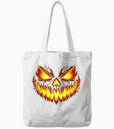 Scary Jack O Lantern Carved Pumpkin Face Halloween Costume Tote Bags - White
