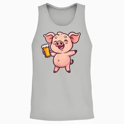 Pig with Beer | Funny Drinking Party T-Shirt, Black, S Unisex Tank Top - Ash