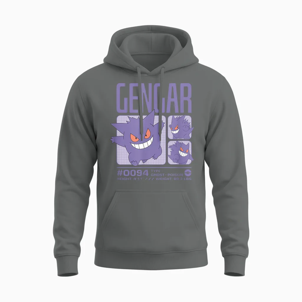 Pokémon - Gengar Pastel Stats Grid Unisex Hoodie in Graphite Heather